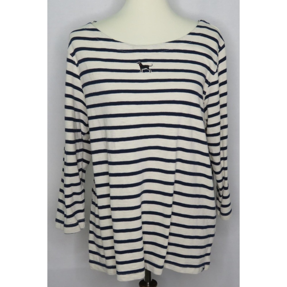 The Black Dog Womens Boat Neck Pullover Shirt Blue White Striped Preppy Size L